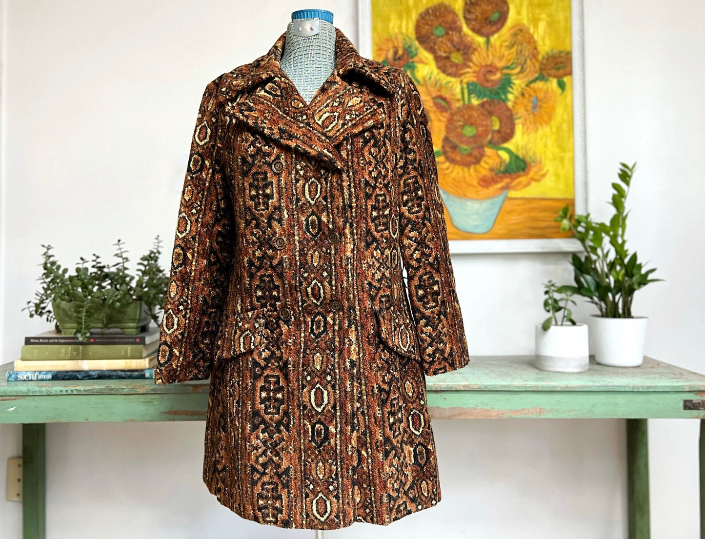 Vintage Black and Brown Velvet Button Up Coat